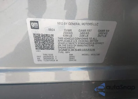 2024 Chevrolet Traverse Awd Z71 из США, поврежденный, VIN 1GNEVJKS4RJ222115